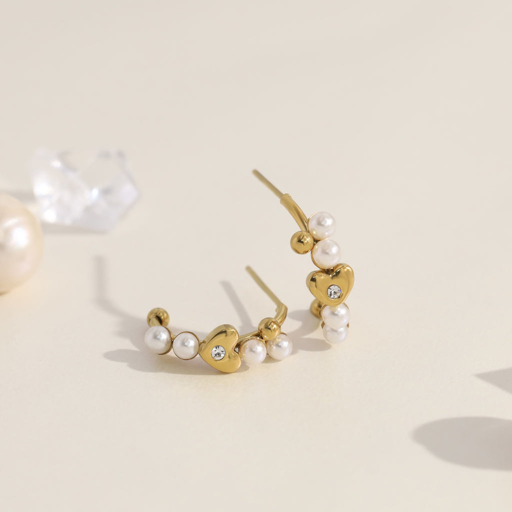 THE FRENCH SONNET HEART & PEARL HOOPS